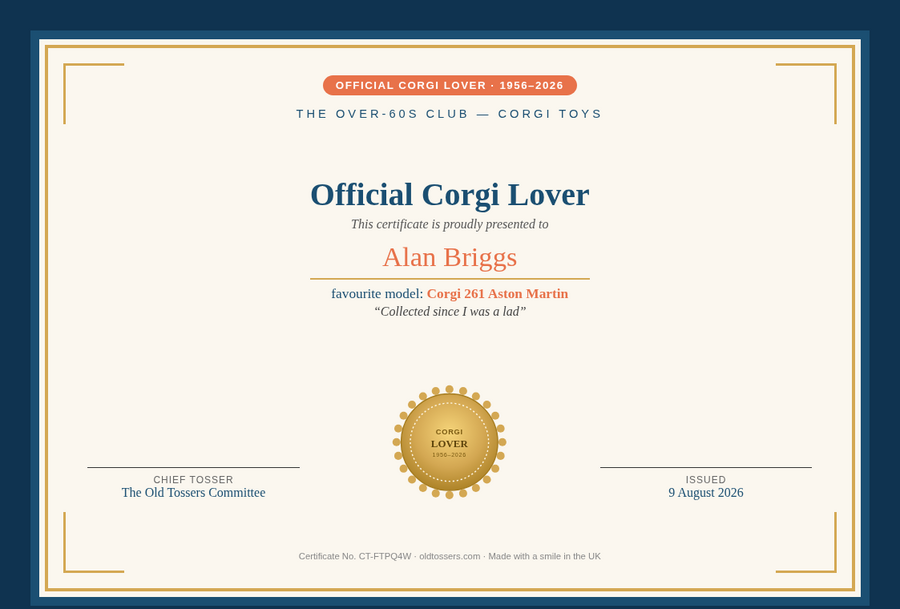 Corgi Lover certificate preview