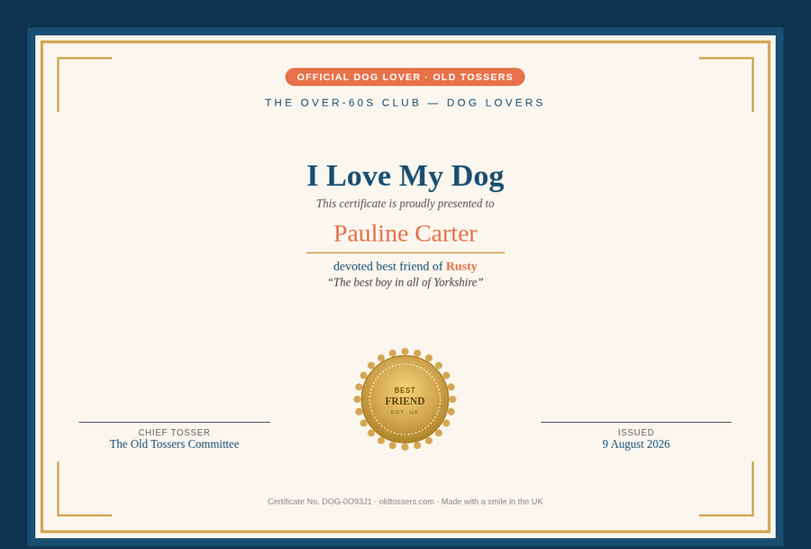 I Love My Dog certificate preview
