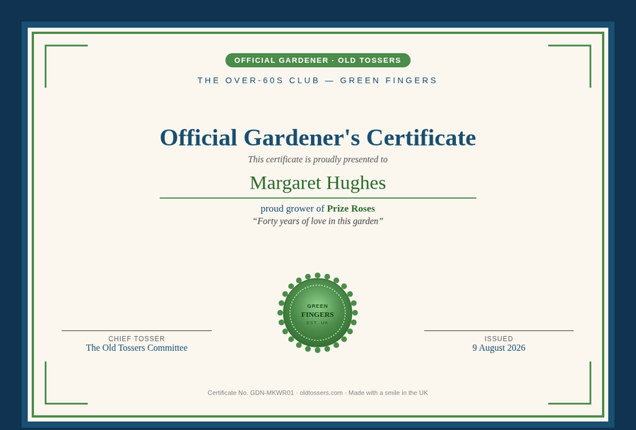 Gardener's certificate preview