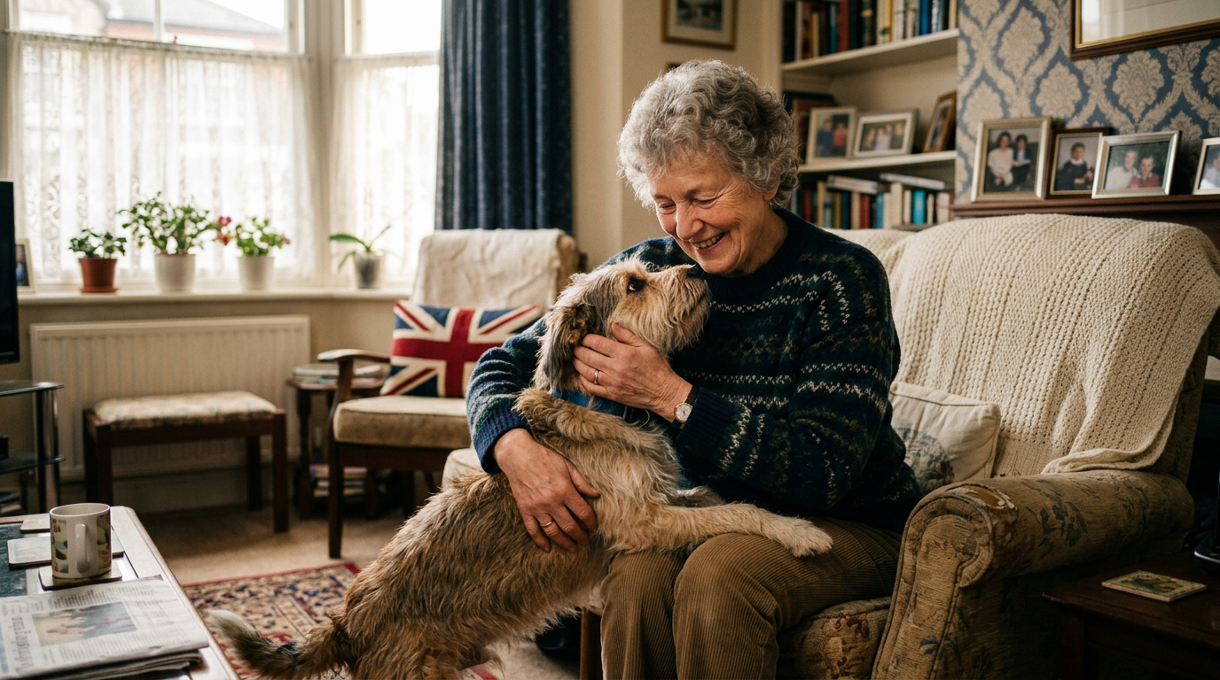 An older person enjoying time with their beloved dog